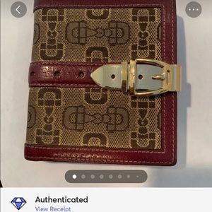 AUTH Gucci Brown Red Horsebit Monogram Wallet